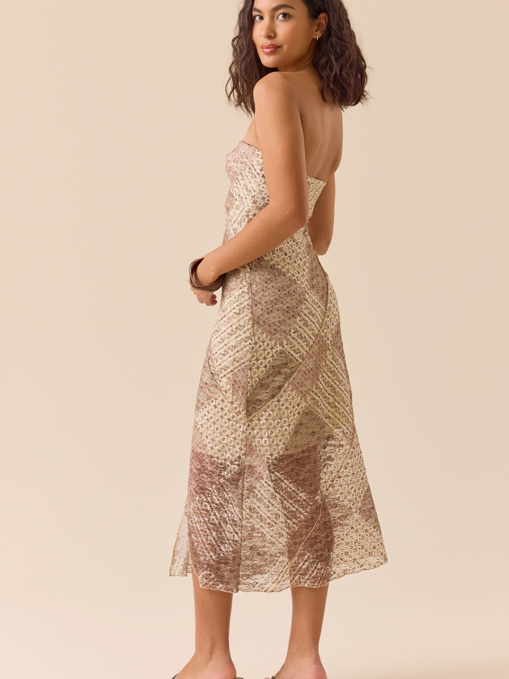 Altar'd State Tonnie Strapless Bodice Patchwork Dress NWT Ivory Brown Size XL